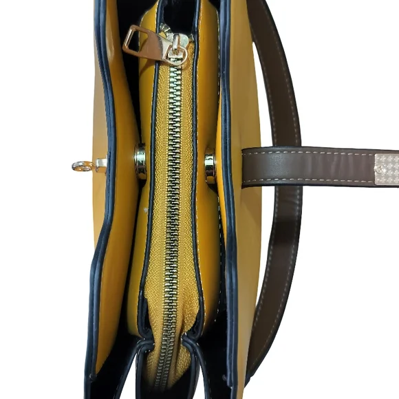 Vesasan Gaohn Yellow and Tan Vegan Leather Shoulder Bag with Structured Design - Picture 7 of 11
